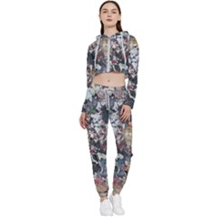 Multicolored Debris Texture Print Cropped Zip Up Lounge Set by dflcprintsclothing