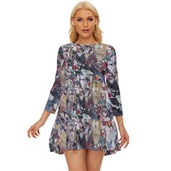 Multicolored Debris Texture Print Long Sleeve Babydoll Dress