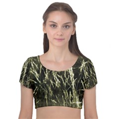 Abstract Light Games 7 Velvet Short Sleeve Crop Top  by DimitriosArt