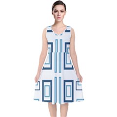 Abstract Pattern Geometric Backgrounds   V-neck Midi Sleeveless Dress  by Eskimos