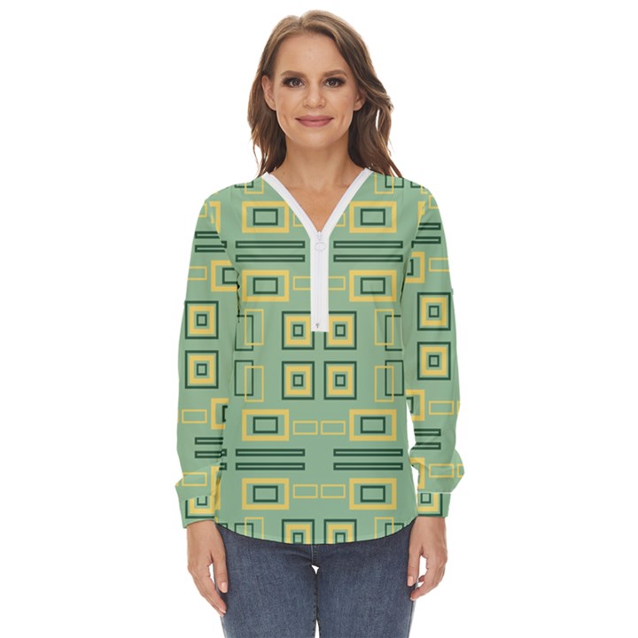 Abstract pattern geometric backgrounds   Zip Up Long Sleeve Blouse