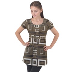 Abstract Pattern Geometric Backgrounds   Puff Sleeve Tunic Top by Eskimos