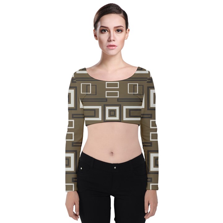 Abstract pattern geometric backgrounds   Velvet Long Sleeve Crop Top