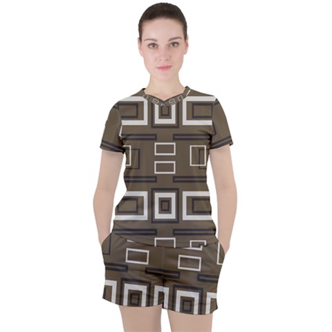 Abstract Pattern Geometric Backgrounds   Women s Tee And Shorts Set by Eskimos