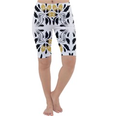 Folk Flowers Print Floral Pattern Ethnic Art Cropped Leggings  by Eskimos