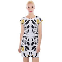 Folk Flowers Print Floral Pattern Ethnic Art Cap Sleeve Bodycon Dress by Eskimos