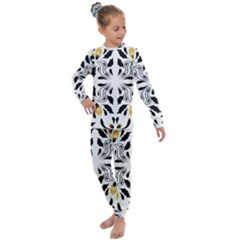 Folk Flowers Print Floral Pattern Ethnic Art Kids  Long Sleeve Set  by Eskimos