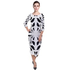 Folk Flowers Print Floral Pattern Ethnic Art Quarter Sleeve Midi Velour Bodycon Dress by Eskimos