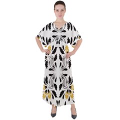 Folk Flowers Print Floral Pattern Ethnic Art V-neck Boho Style Maxi Dress by Eskimos