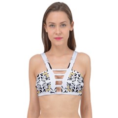 Folk Flowers Print Floral Pattern Ethnic Art Cage Up Bikini Top by Eskimos