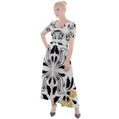 Folk Flowers Print Floral Pattern Ethnic Art Button Up Short Sleeve Maxi Dress by Eskimos