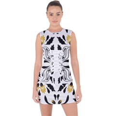 Folk Flowers Print Floral Pattern Ethnic Art Lace Up Front Bodycon Dress by Eskimos