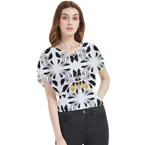 Folk Flowers Print Floral Pattern Ethnic Art Butterfly Chiffon Blouse by Eskimos