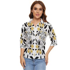 Folk Flowers Print Floral Pattern Ethnic Art Women s Quarter Sleeve Pocket Shirt