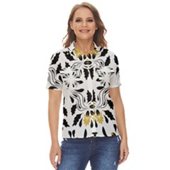 Folk Flowers Print Floral Pattern Ethnic Art Women s Short Sleeve Double Pocket Shirt