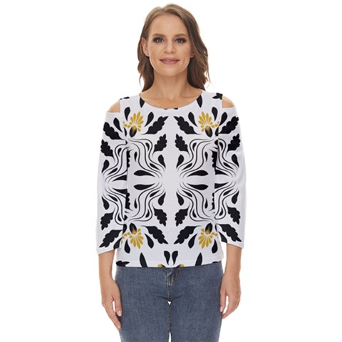 Folk Flowers Print Floral Pattern Ethnic Art Cut Out Wide Sleeve Top by Eskimos