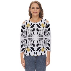 Folk Flowers Print Floral Pattern Ethnic Art Cut Out Wide Sleeve Top