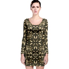 Folk Flowers Print Floral Pattern Ethnic Art Long Sleeve Bodycon Dress