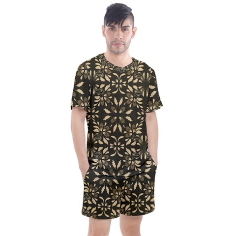 Folk Flowers Print Floral Pattern Ethnic Art Men s Mesh Tee And Shorts Set by Eskimos