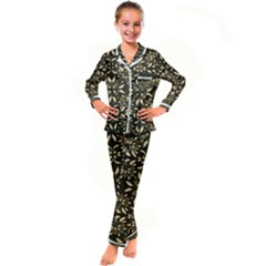 Folk Flowers Print Floral Pattern Ethnic Art Kid s Satin Long Sleeve Pajamas Set by Eskimos