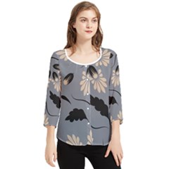 Folk Flowers Print Floral Pattern Ethnic Art Chiffon Quarter Sleeve Blouse by Eskimos