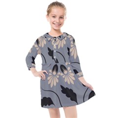 Folk Flowers Print Floral Pattern Ethnic Art Kids  Quarter Sleeve Shirt Dress by Eskimos