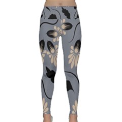 Folk Flowers Print Floral Pattern Ethnic Art Lightweight Velour Classic Yoga Leggings by Eskimos