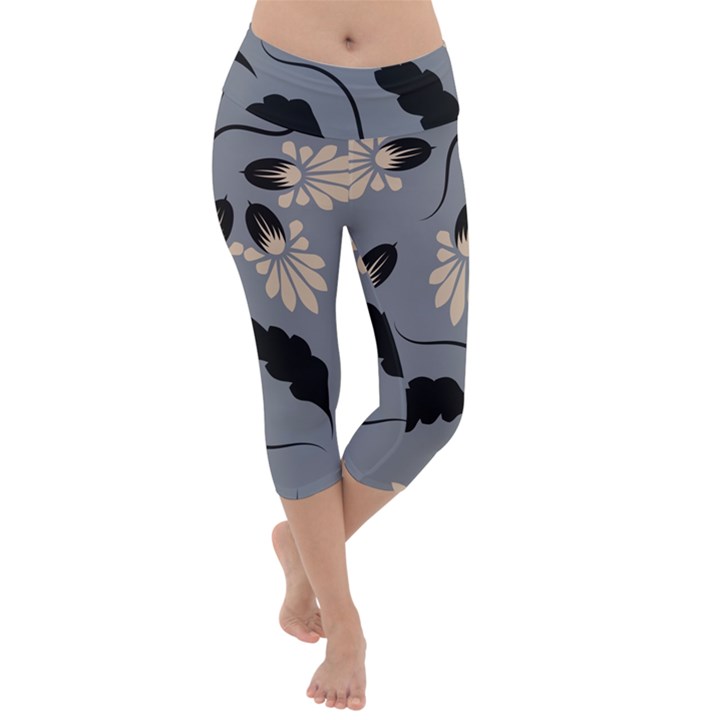 Folk flowers print Floral pattern Ethnic art Lightweight Velour Capri Yoga Leggings