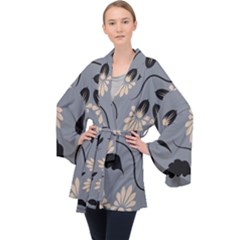 Folk Flowers Print Floral Pattern Ethnic Art Long Sleeve Velvet Kimono  by Eskimos