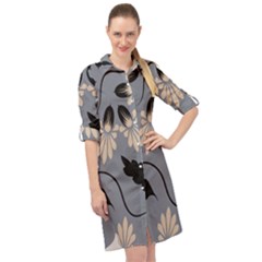 Folk Flowers Print Floral Pattern Ethnic Art Long Sleeve Mini Shirt Dress by Eskimos