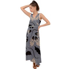 Folk Flowers Print Floral Pattern Ethnic Art V-neck Chiffon Maxi Dress by Eskimos