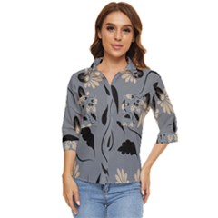 Folk Flowers Print Floral Pattern Ethnic Art Women s Quarter Sleeve Pocket Shirt