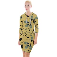 Folk Flowers Print Floral Pattern Ethnic Art Quarter Sleeve Hood Bodycon Dress by Eskimos