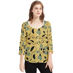 Folk Flowers Print Floral Pattern Ethnic Art Chiffon Quarter Sleeve Blouse by Eskimos