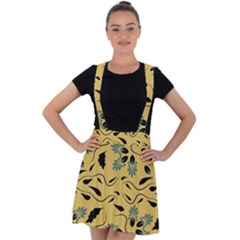 Folk Flowers Print Floral Pattern Ethnic Art Velvet Suspender Skater Skirt by Eskimos