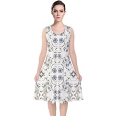 Folk Flowers Print Floral Pattern Ethnic Art V-neck Midi Sleeveless Dress  by Eskimos