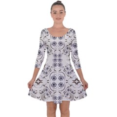 Folk Flowers Print Floral Pattern Ethnic Art Quarter Sleeve Skater Dress by Eskimos