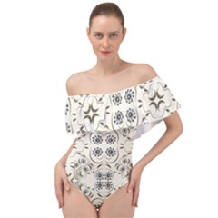 Folk Flowers Print Floral Pattern Ethnic Art Off Shoulder Velour Bodysuit  by Eskimos