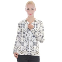 Folk Flowers Print Floral Pattern Ethnic Art Casual Zip Up Jacket by Eskimos