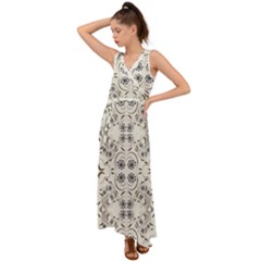 Folk Flowers Print Floral Pattern Ethnic Art V-neck Chiffon Maxi Dress