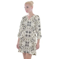 Folk Flowers Print Floral Pattern Ethnic Art Open Neck Shift Dress by Eskimos