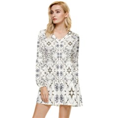 Folk Flowers Print Floral Pattern Ethnic Art Tiered Long Sleeve Mini Dress