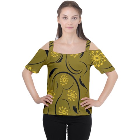 Folk Flowers Print Floral Pattern Ethnic Art Cutout Shoulder Tee by Eskimos