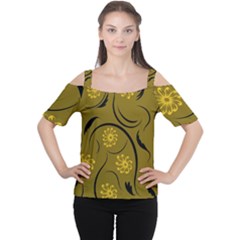 Folk Flowers Print Floral Pattern Ethnic Art Cutout Shoulder Tee