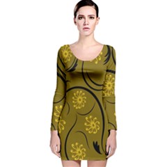 Folk Flowers Print Floral Pattern Ethnic Art Long Sleeve Velvet Bodycon Dress