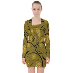 Folk Flowers Print Floral Pattern Ethnic Art V-neck Bodycon Long Sleeve Dress by Eskimos