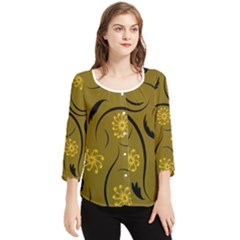 Folk Flowers Print Floral Pattern Ethnic Art Chiffon Quarter Sleeve Blouse by Eskimos