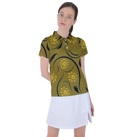 Folk Flowers Print Floral Pattern Ethnic Art Women s Polo Tee by Eskimos