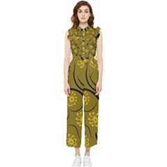 Folk Flowers Print Floral Pattern Ethnic Art Women s Frill Top Chiffon Jumpsuit by Eskimos