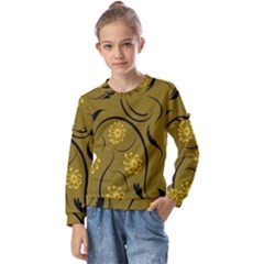 Folk Flowers Print Floral Pattern Ethnic Art Kids  Long Sleeve Tee With Frill 